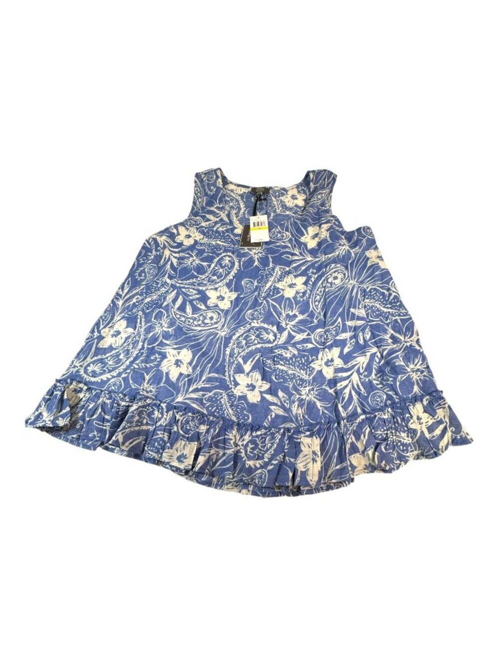 Ninety Clothing Co Blue Floral Sleeveless Blouse Tank Shirt Top Ruffle Medium NW
